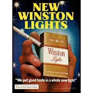 1974 Winston Lights Cigarettes Vintage Print Ad Giant Box Stars Americana Photo